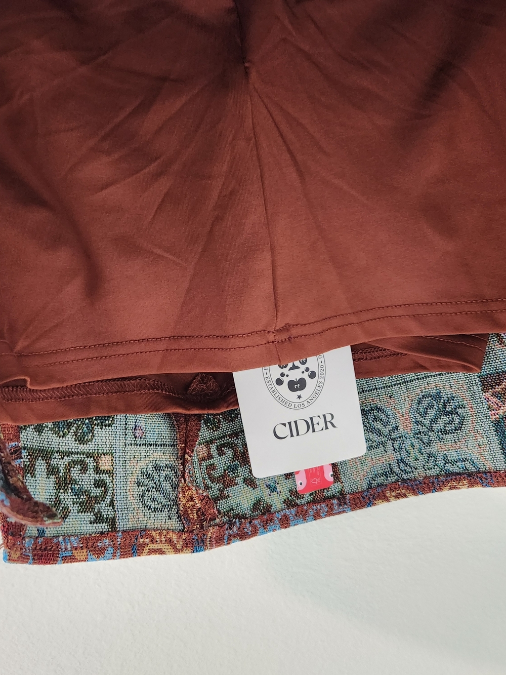 Cider Tile-Print Mini Skirt in Rust and Light Blue - Picture 3 of 6